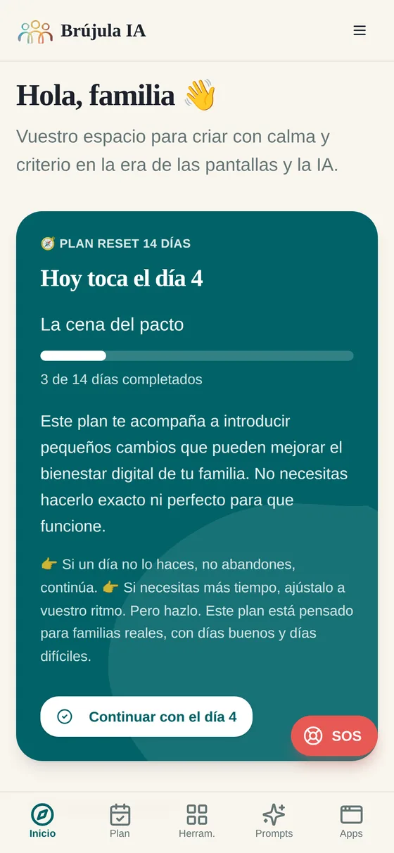 Pantalla de inicio de la app Brújula IA